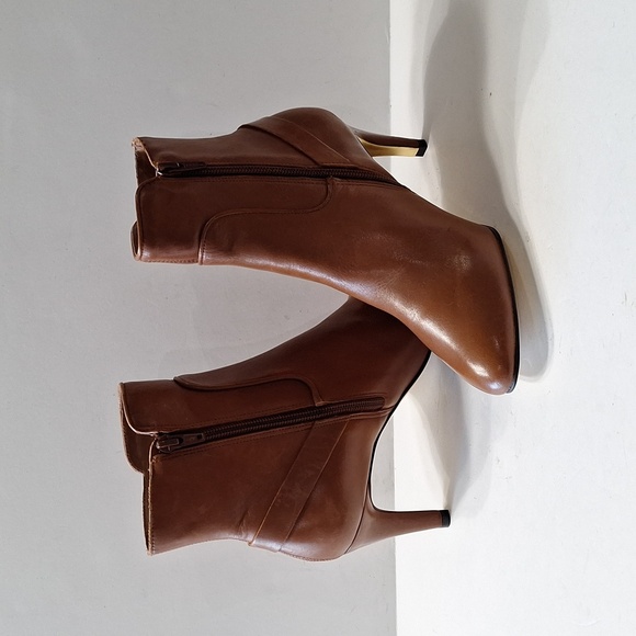 Minelli Brown Leather Made in Brazil Preppy Pointed Toe Heeled Boots Size 37=7US - Picture 6 of 12